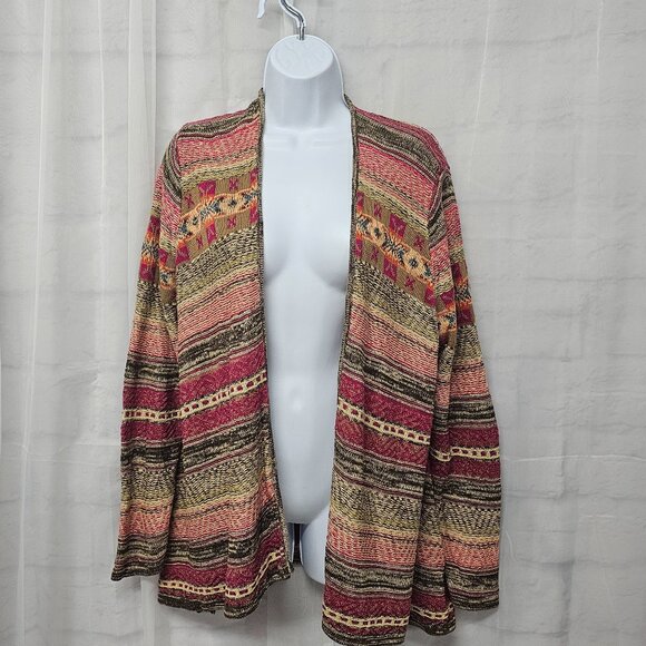 Chaps Pink Green Southwestern Cardigan Boho Open Aztec Western 1X - Picture 1 of 10